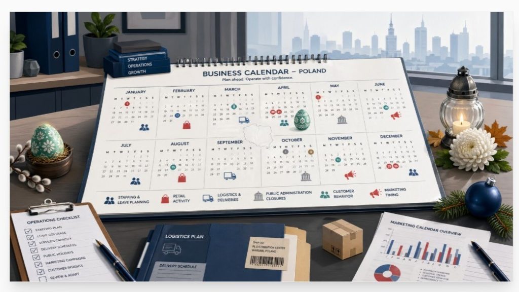 Polish business calendar highlighting holidays and seasonal planning