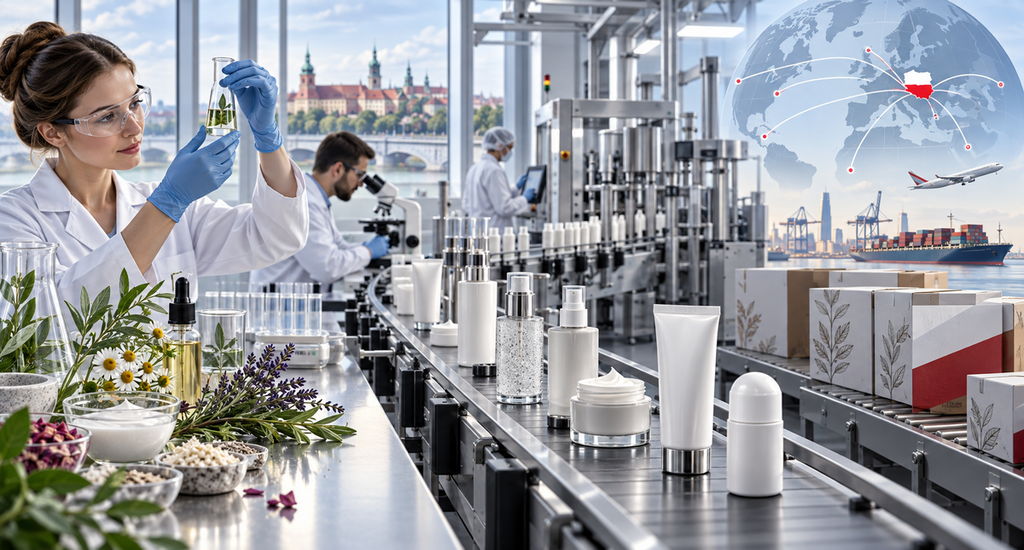 Cosmetics production line representing Poland’s personal care exports