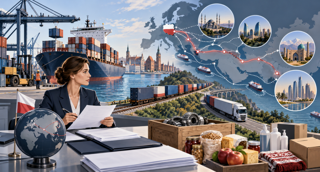 Container shipping routes for Poland-based exporters entering Eurasian markets
