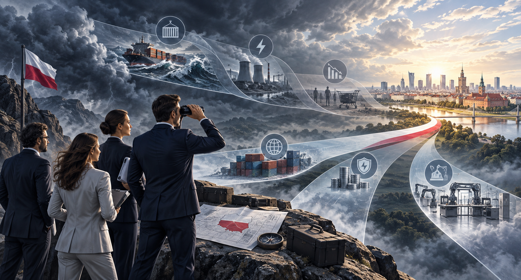 Business leader reviewing global recession scenarios and their impact on Poland
