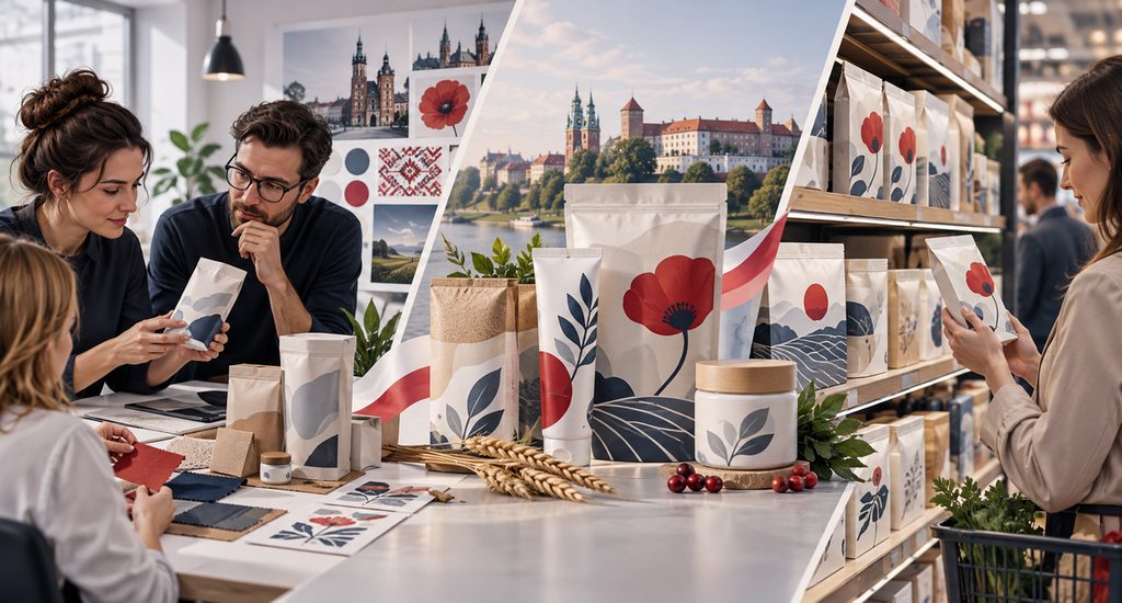 Consumer examining localized product packaging for the Polish market