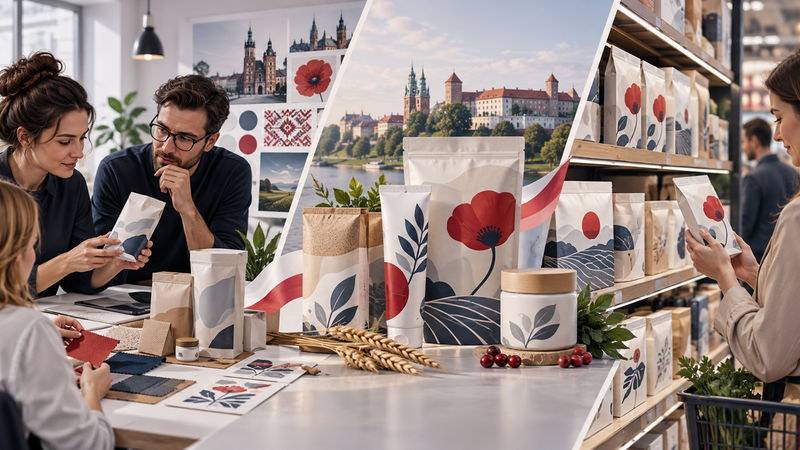 Consumer examining localized product packaging for the Polish market