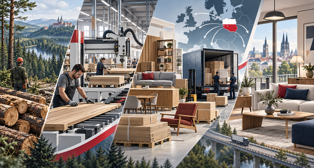 Modern furniture showroom representing Poland’s export market