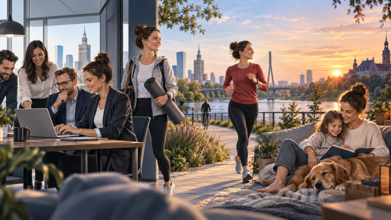 Professionals balancing office work and outdoor activity in Poland